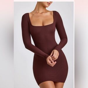 Ribbed Modal Long Sleeve Mini Dress in Chocolate